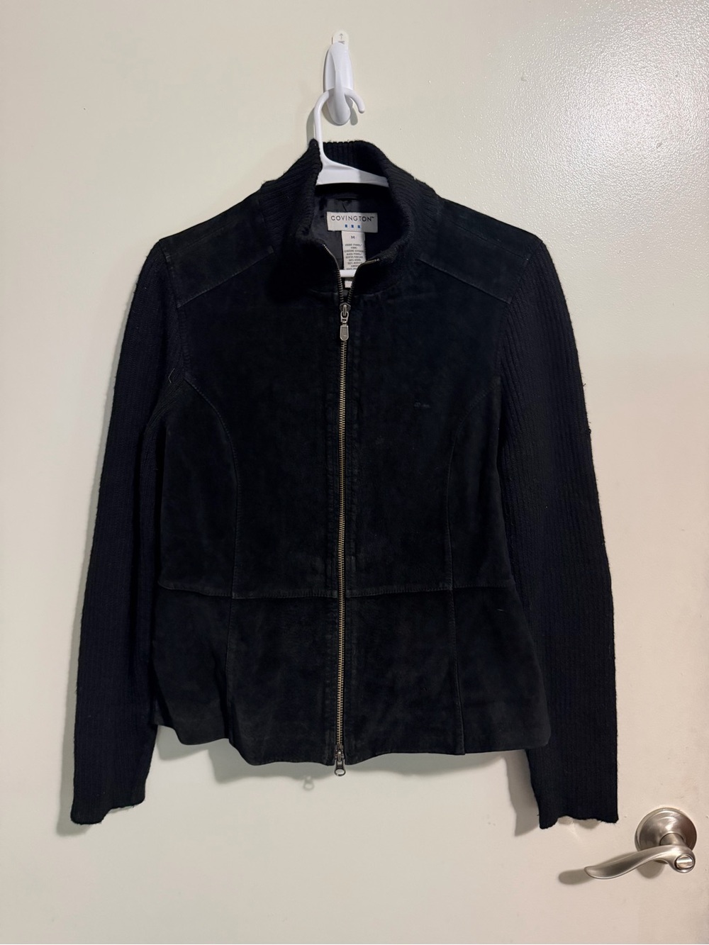 Covington Black Suede & Knit Zip-Up Women's Jacket